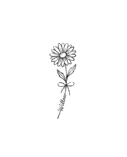 A minimal tattoo design of a small aster with the name Willow