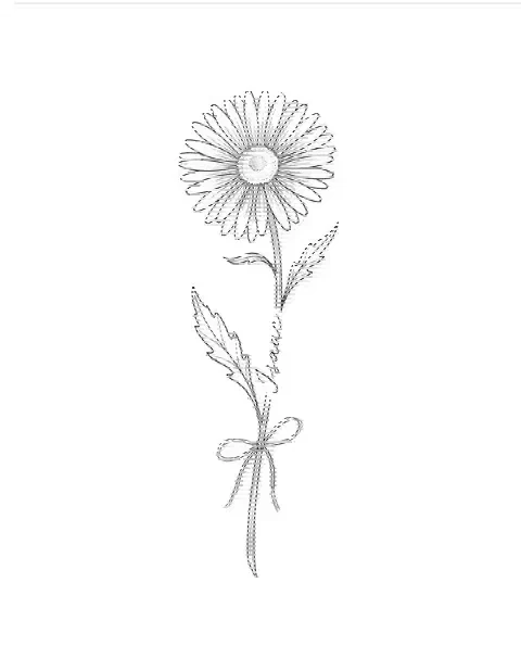 A fine-line tattoo design of an aster with the name Isaac along its stem