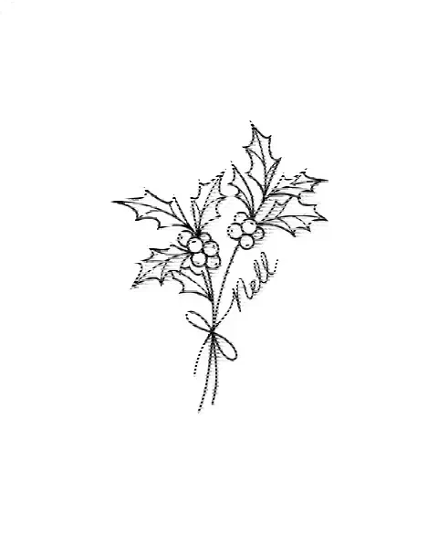 A minimal tattoo design of a small holly with the name Nell