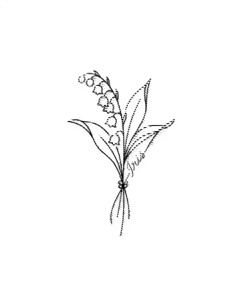A minimal tattoo design of a small lily of the valley with the name Iris