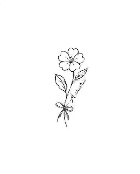 A minimal tattoo design of a small primrose with the name Aurora