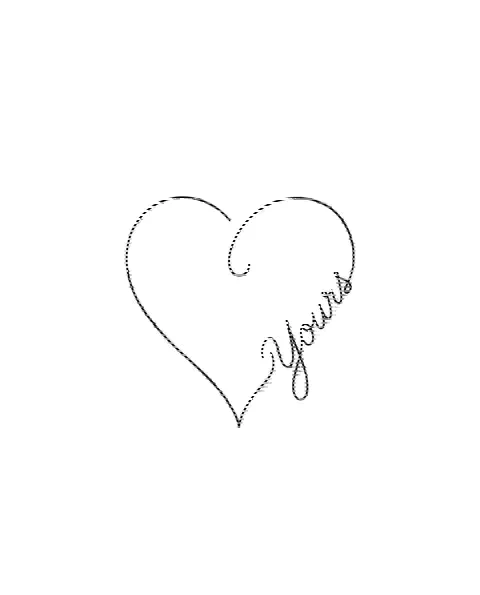 A fine-line tattoo design of half of a connecting heart line for the wrist, with the lettering Yours