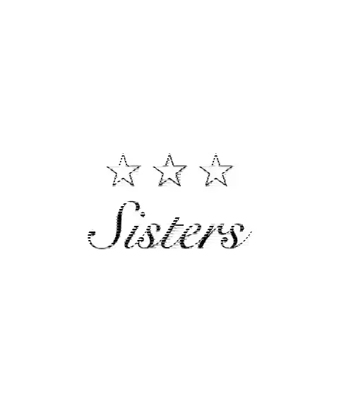 A fine-line tattoo design of three small stars for the wrist, with the lettering Sisters