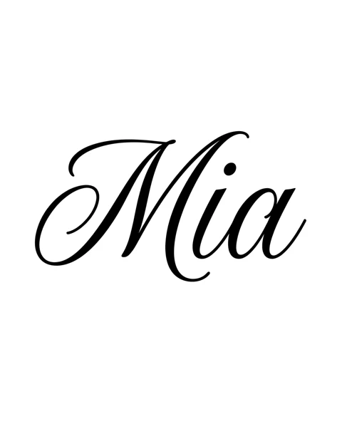 A script tattoo design for the wrist, with the lettering Mia