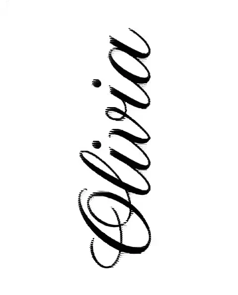 The name Olivia as script tattoo lettering