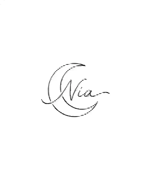 A minimal tattoo design of a tiny crescent moon for the spot behind the ear, with the lettering Nia