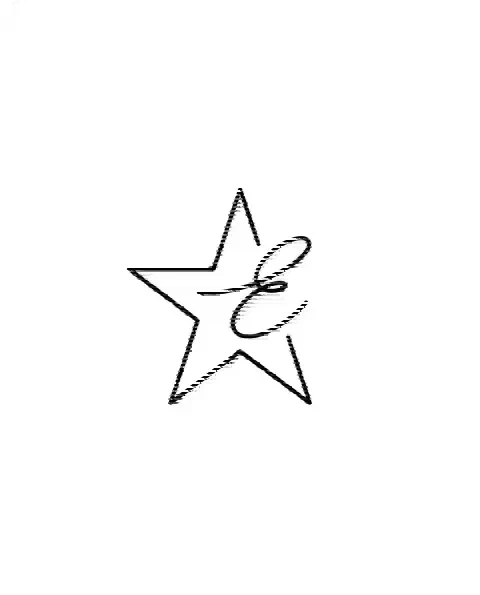 A minimal tattoo design of a tiny star for the finger, with the lettering E