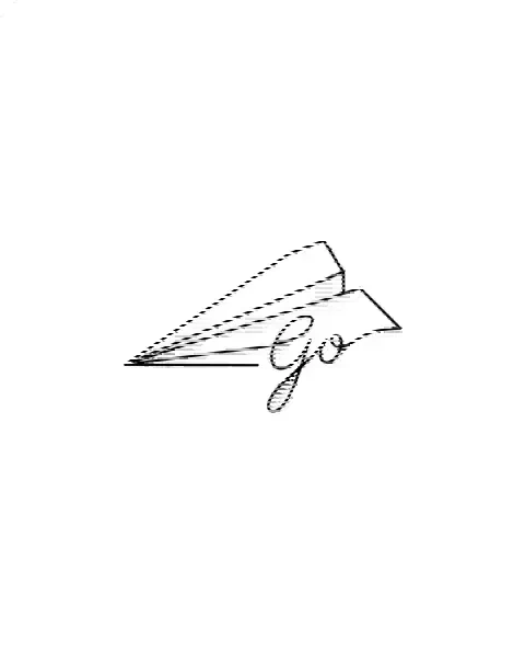 A minimal tattoo design of a small paper plane for the spot behind the ear, with the lettering Go