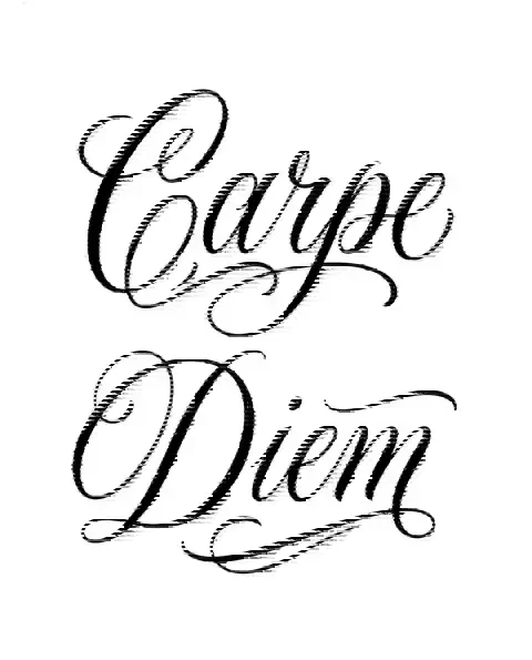 A script tattoo design for the forearm, with the lettering Carpe Diem